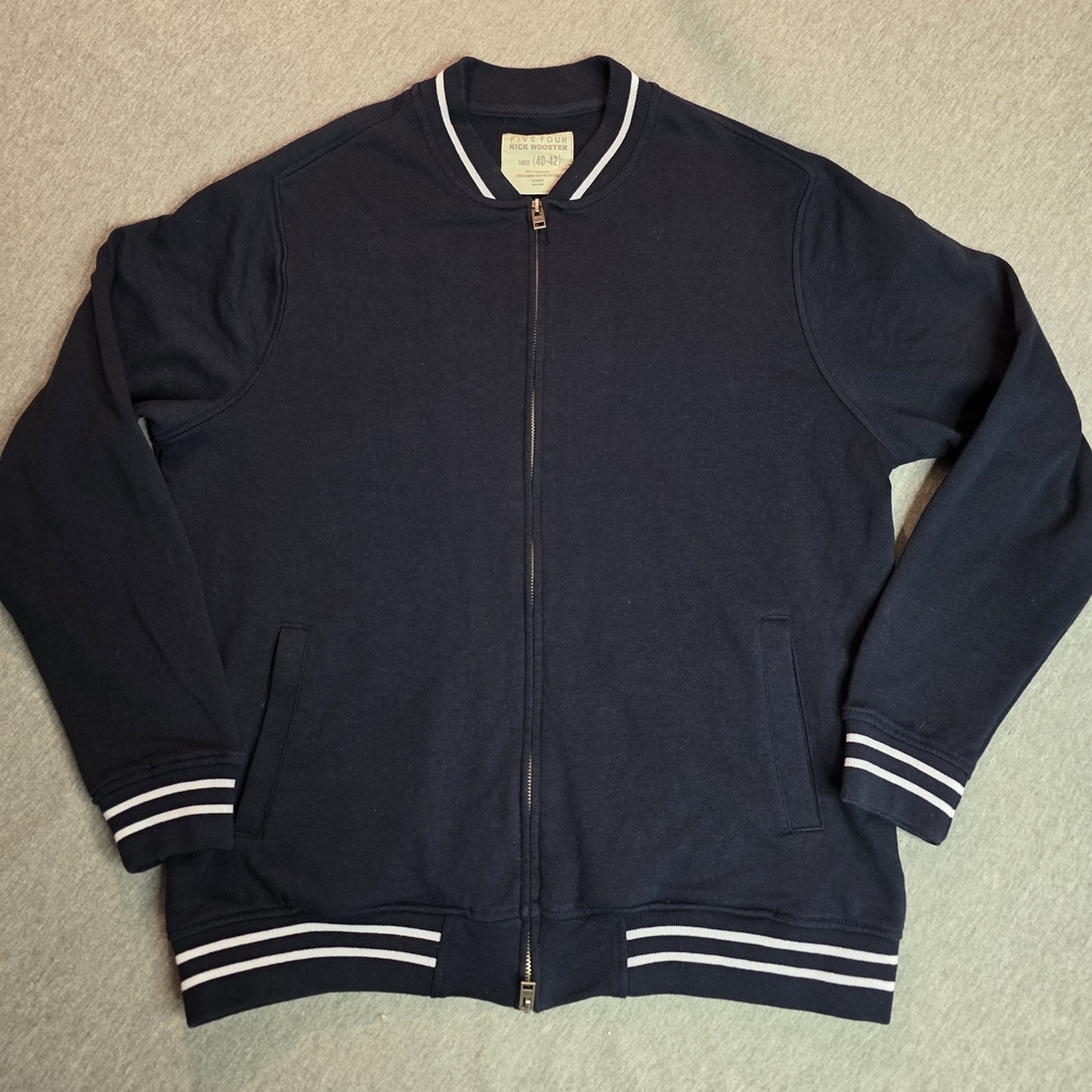 Five Four Navy Bomber Jacket with White Stripe Trim